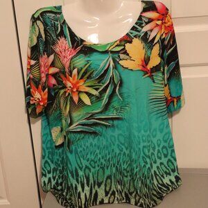 Chico's Short sleeve Tropical Print Short Sleeve Blouse Colorful Size 3 XL